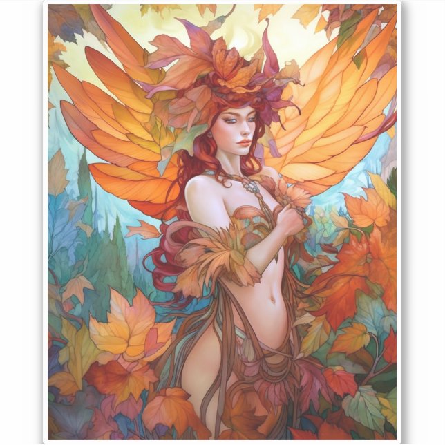 Pegatina Autumn Woodland Fairy Fantasy Art (Anverso)