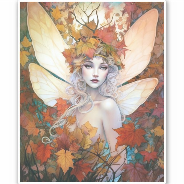 Pegatina Autumn Woodland Fairy Fantasy Art (Anverso)