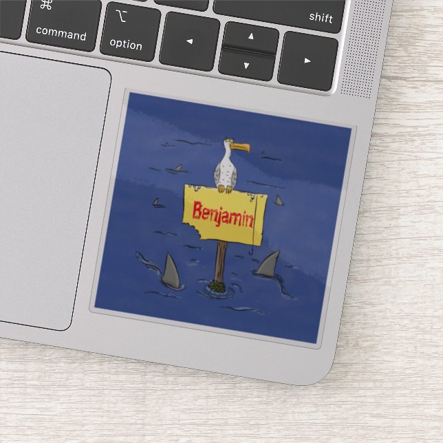 Pegatina Ave marina divertida rodeada por un personalizado  (Detalle)