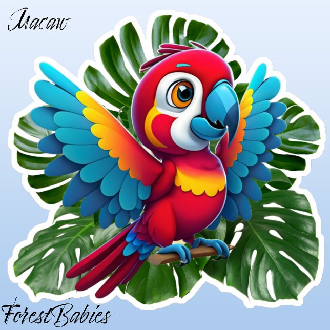 Pegatina Ave tropical de loro de Macaw, 🦜 foliares de Mons (Macaw Parrot, Tropical Monstera Foliage Sticker)
