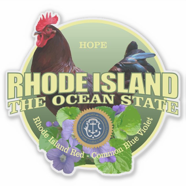 Pegatina Ave y Flor del estado de Rhode Island (Anverso)