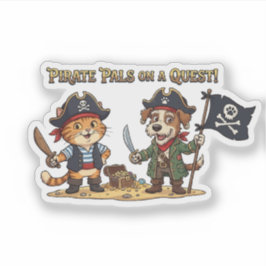 Pegatina Aventura de gato y perro pirata lindo