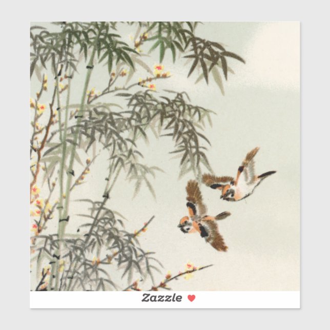 Pegatina Aves Bambú Vintage asiático japonés (Hoja)