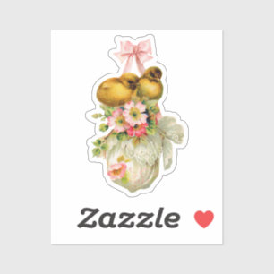 Pegatina Aves de amor Flor Vintage Easter Card arte Clásico
