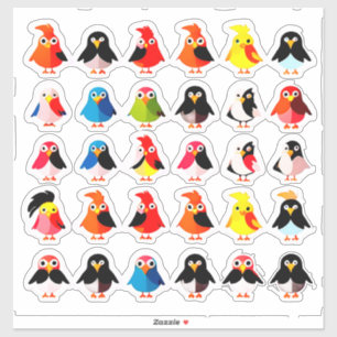 Pegatina Aves de dibujos animados coloridos juguetones kawa