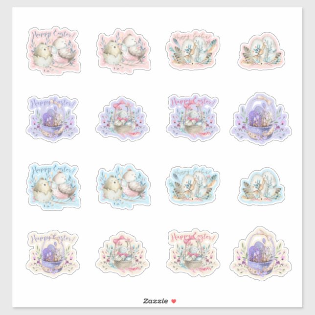 Pegatina Aves de Pascua Cajas Huevos Cutos (Hoja)