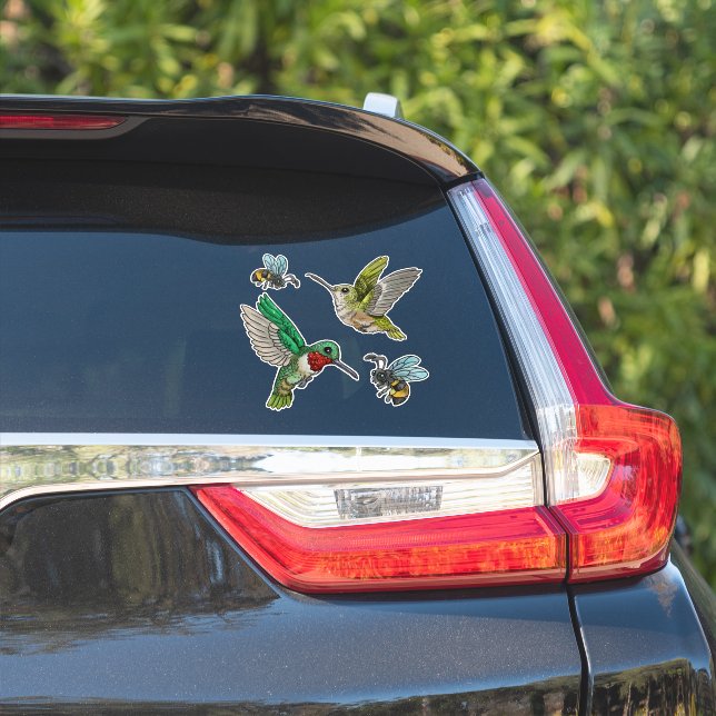 Pegatina Aves humorísticas y abejas (Lado del coche)