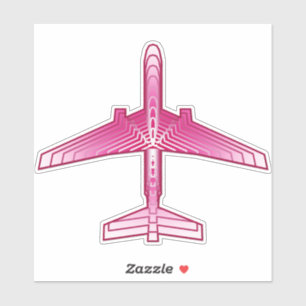 Pegatina Avión Art Déco, Fuchsia y Rosa Pastel