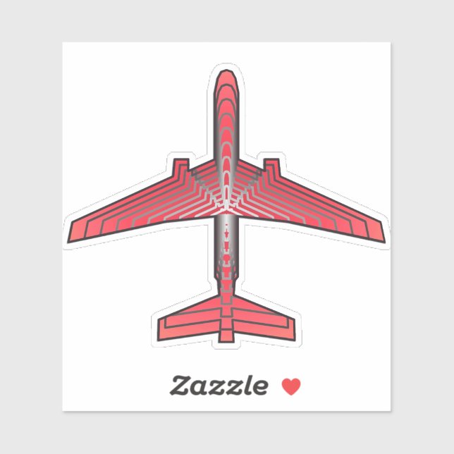 Pegatina Avión Art Déco, Naranja de Coral y gris plateado (Hoja)