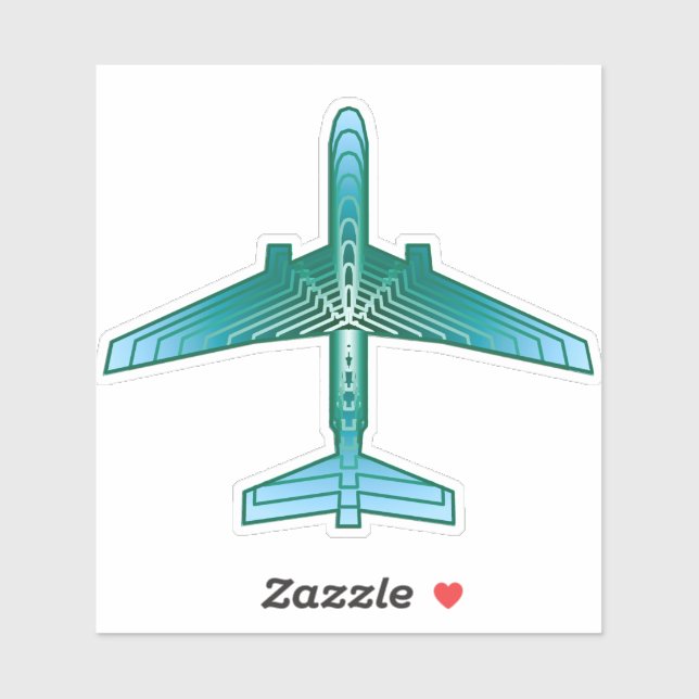 Pegatina Avión Art Déco, Turquesa, Verde azulado y Aqua (Hoja)