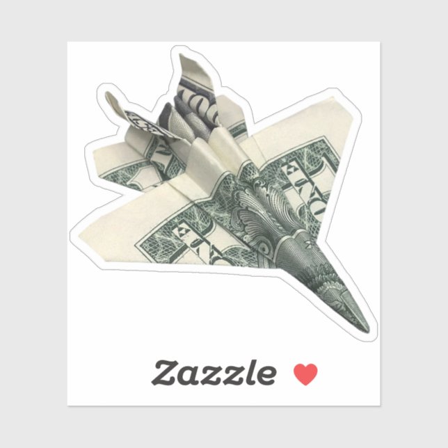 Pegatina Avión de combate F-18 de Origami de dinero (Hoja)