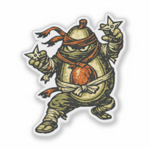 Pegatina Avocado Ninja — Guerrero divertido de frutas retro
