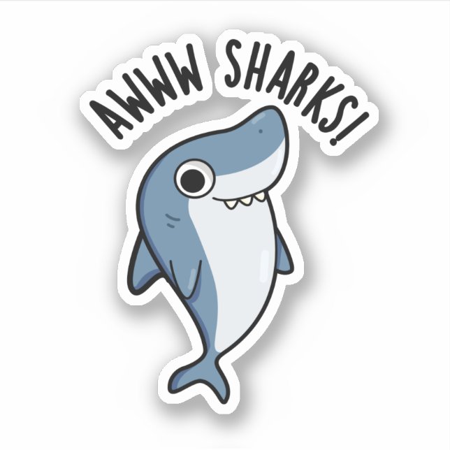 Pegatina Awww Sharks Funny Animal Pun (Anverso)