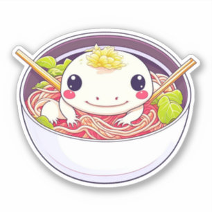 Pegatina Axiolotl lindo en el tazón de la sopa de Ramen