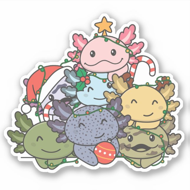 Pegatina Axolotl Árbol de Navidad Divertidos Navidades de a (Anverso)