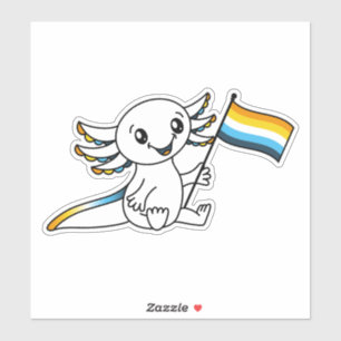 Pegatina Axolotl lindo con bandera del orgullo AroAce Sunse