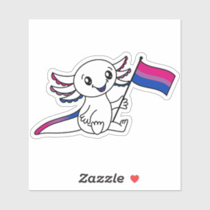 Pegatina Axolotl lindo con bandera del orgullo bisexual LGB