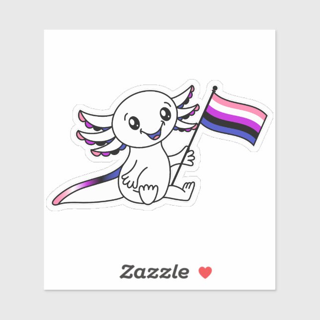 Pegatina Axolotl lindo con bandera del orgullo LGBTQ+ (Hoja)