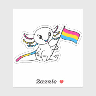 Pegatina Axolotl lindo con bandera del orgullo pansexual LG