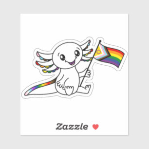 Pegatina Axolotl lindo con bandera del orgullo quasar inter