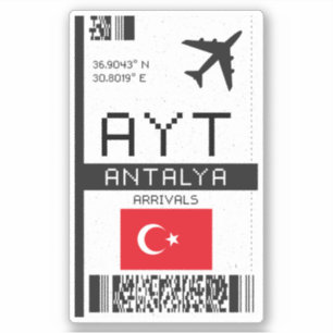 Pegatina AYT Antalya Embarque Pass - Turquía Travel