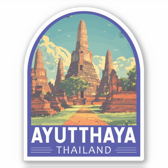 Pegatina Ayutthaya Tailandia Emblema de arte de viajes (Anverso)