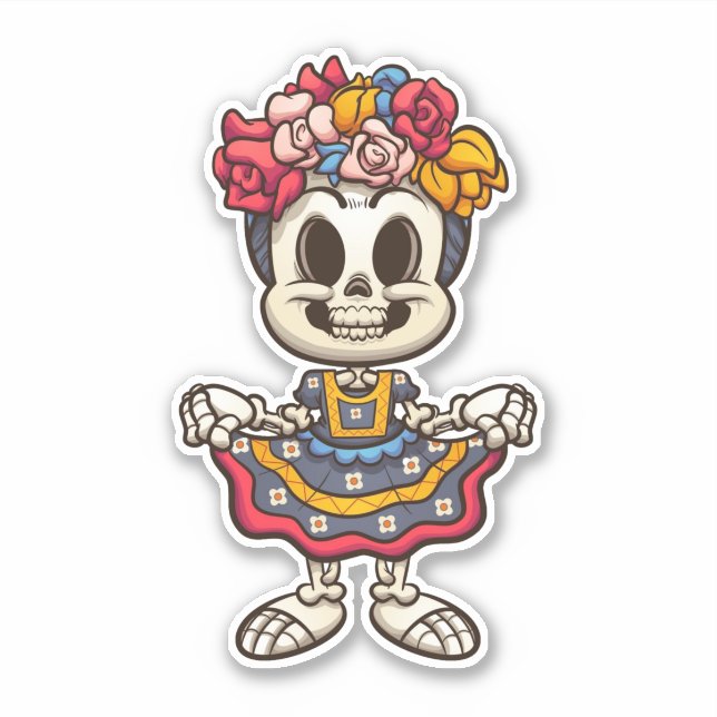 Pegatina Aztec Catrina Skeleton (Anverso)