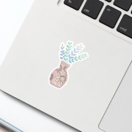 Pegatina azul de la vasa floral de Boho