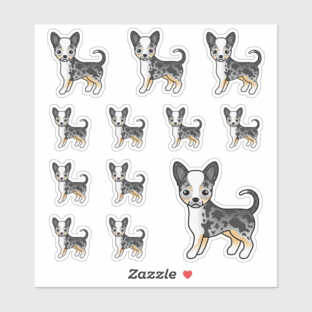 Pegatina Azul Merle Smooth Coat Chihuahua Cute Cartoon Perr (Hoja)