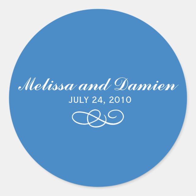 Pegatina azul - Novia y Groom con fecha (Anverso)