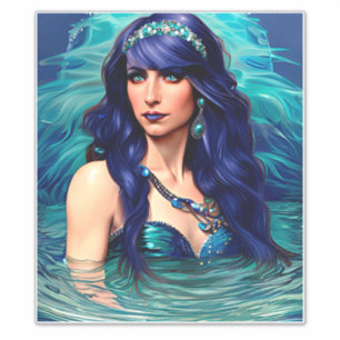 Pegatina azul Pisces Mermaid Queen Original Fantasy art