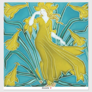 Pegatina Azulejo Art Nouveau Narciso Amarillo de Walter Cra