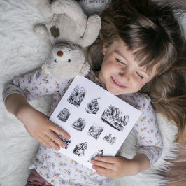 Pegatina B&W ilustracion las aventuras de Alicia en el país