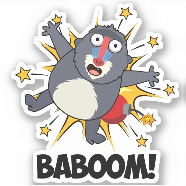 Pegatina Baboom Funny Explosionando Baboon Pun (Anverso)