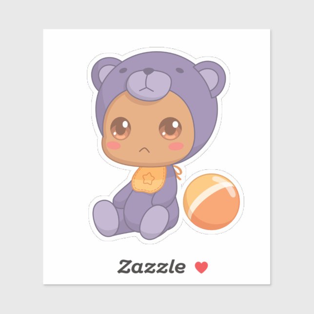 Pegatina Baby Boy Chica Purple Bear Jumpsuit (Hoja)