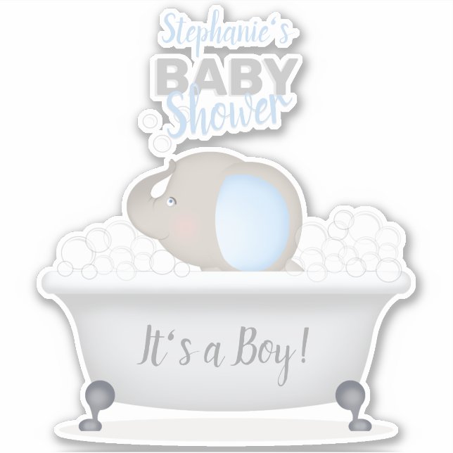 Pegatina Baby Elephant Bubble Bath Boy Baby Shower (Anverso)