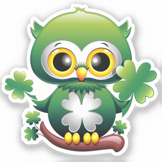 Pegatina Baby Owl Cute St Patrick Cartoon (Anverso)