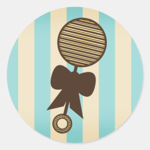 Pegatina Baby Shower azul - Vintage Rattle