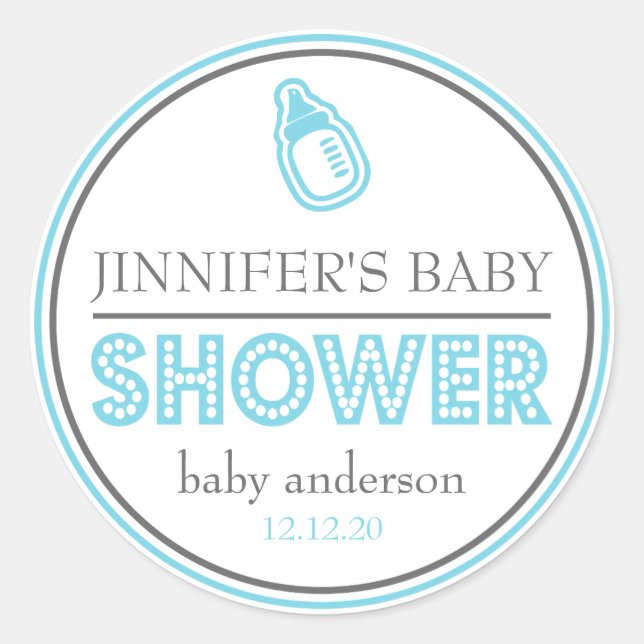 Pegatina Baby Shower Baby Bottle Favor (Azul/Gris) (Anverso)