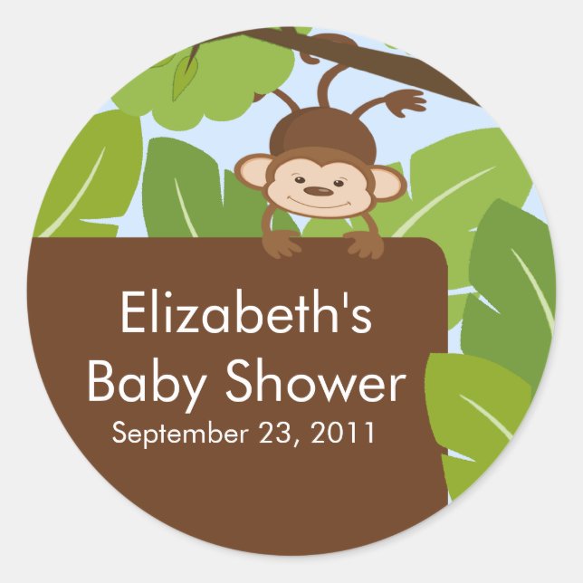Pegatina Baby Shower Baby Monkey Jungle Safari (Anverso)
