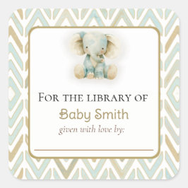 Pegatina Baby Shower Bookplate con elefante Plush