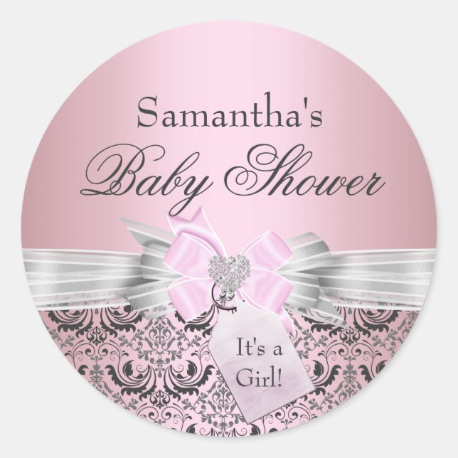 Pegatina Baby Shower Damask & Tiara Princess (Anverso)