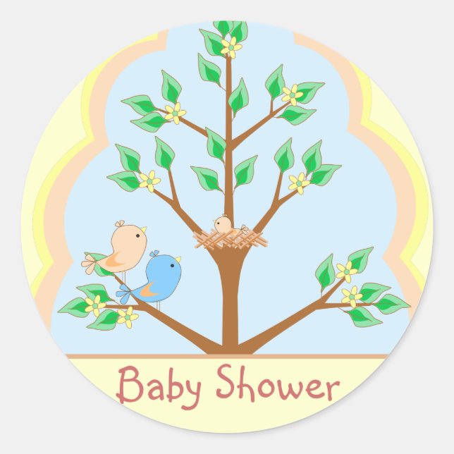 Pegatina Baby Shower de Bird Family (Anverso)