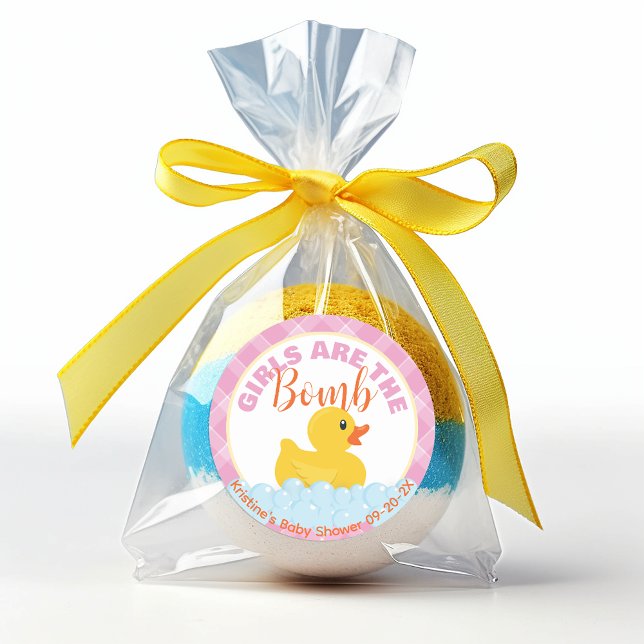 Pegatina Baby Shower de bomba de goma dudosa - Cla (Bath Bomb Baby Shower Rubber Duck Favor Tag - It's A Girl)