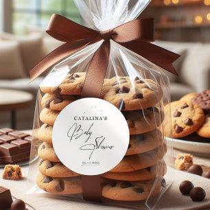 Pegatina Baby Shower de caligrafía elegante negra