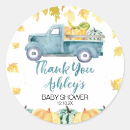 Pegatina Baby Shower de camionetas de calabaza azu