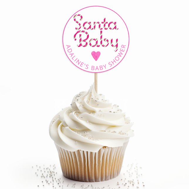 Pegatina Baby Shower de Candy Pink Candy Cañe Sant (Pink Santa Baby Favor Sticker)