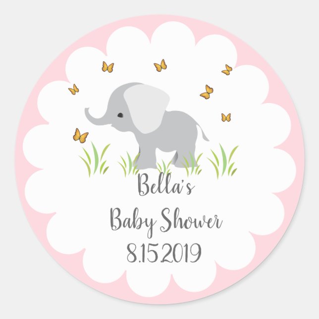 Pegatina Baby Shower de Elefante Gris (Anverso)