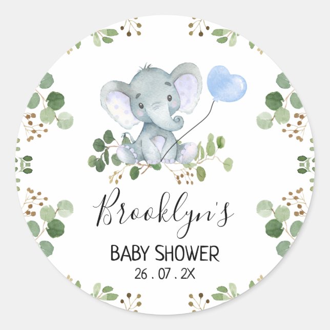 Pegatina Baby Shower de Elephant Blue Balloon (Anverso)