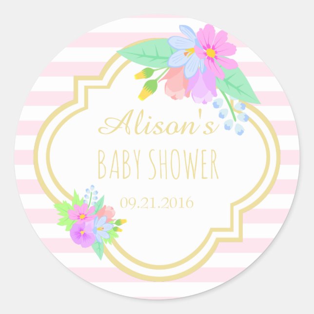 Pegatina Baby Shower de flores de primavera de 1,5 (Anverso)